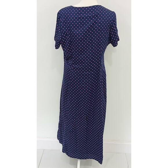 J Peterman Shirt Dress Fit & Flare Dark Blue Pink Polka Dots Maxi Size‎ 12 - Picture 2 of 7